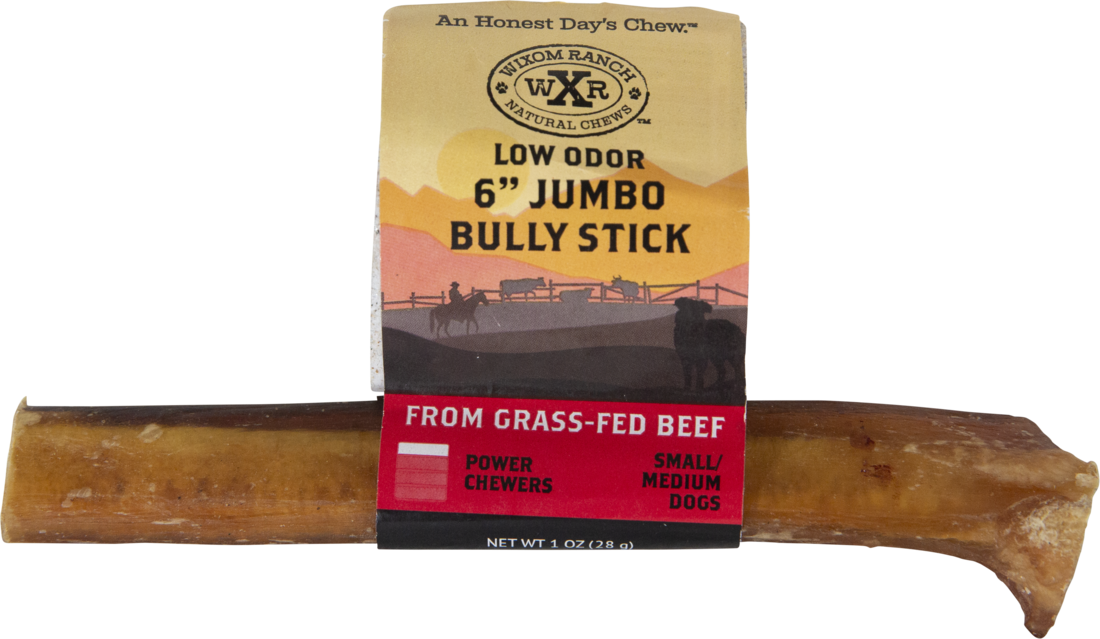 Wixom Ranch Natural Chews Low Odor Jumbo Bully Stick, 6 Inches
