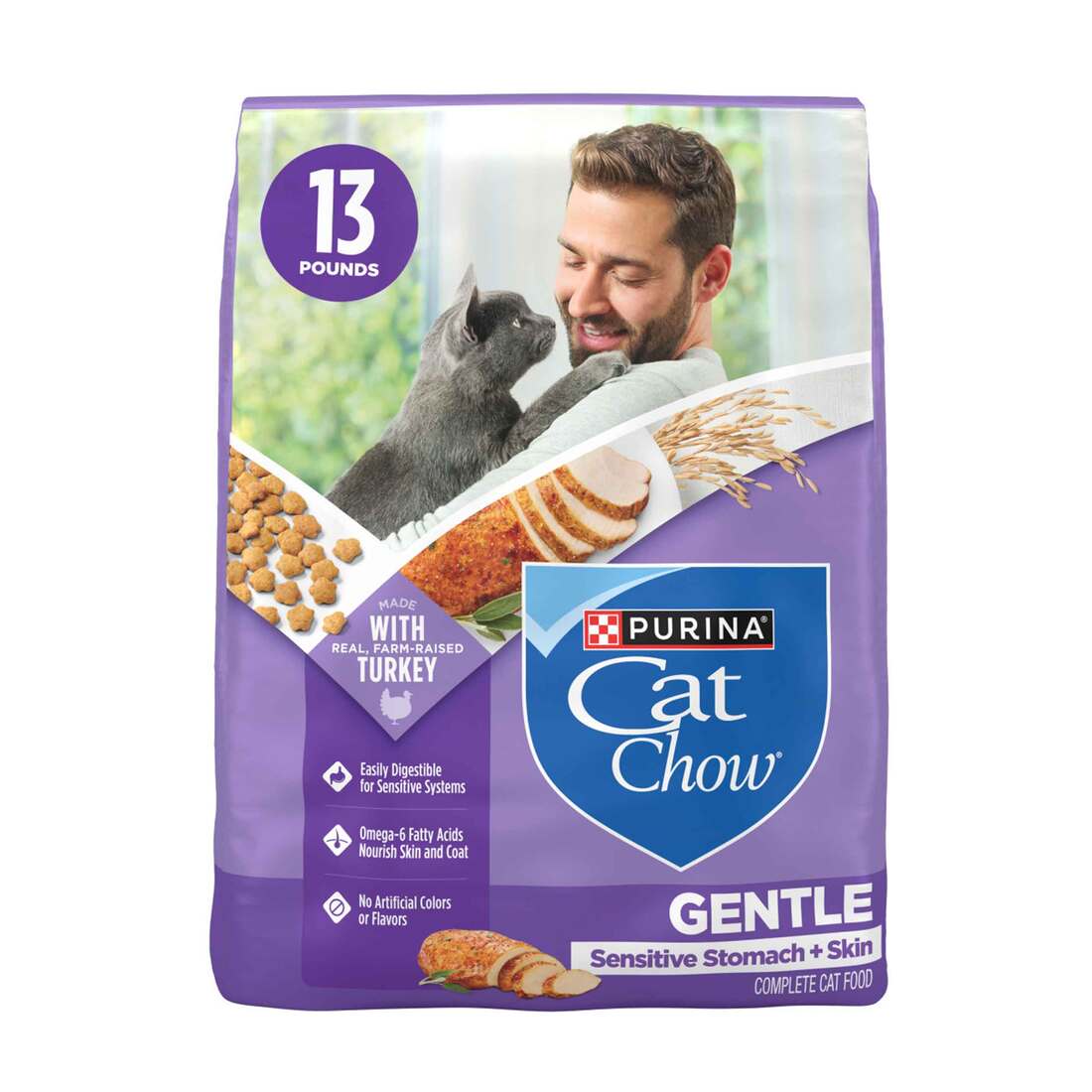 Purina Cat Chow Gentle Sensitive Stomach and Skin Dry Cat Food with Turkey - 13 Pound Bag