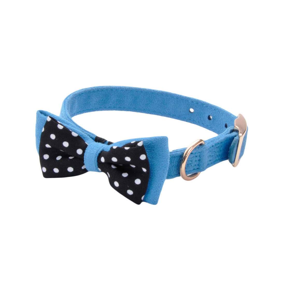 Accent Microfiber Dog Collar, Boho Blue with Polka Dot Bow