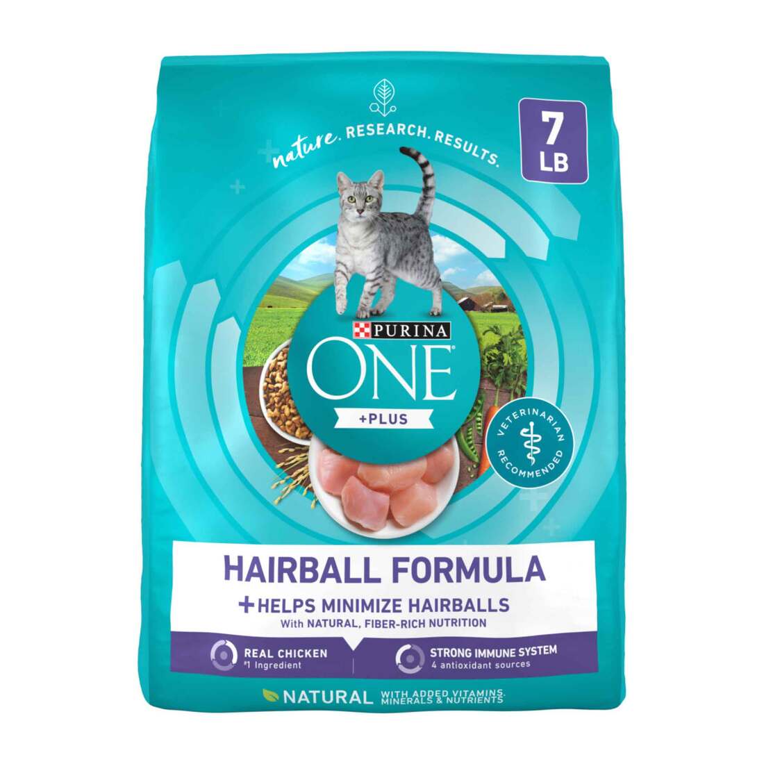 Purina ONE Natural Cat Food for Hairball Control, +PLUS Hairball Formula - 7 Pound Bag