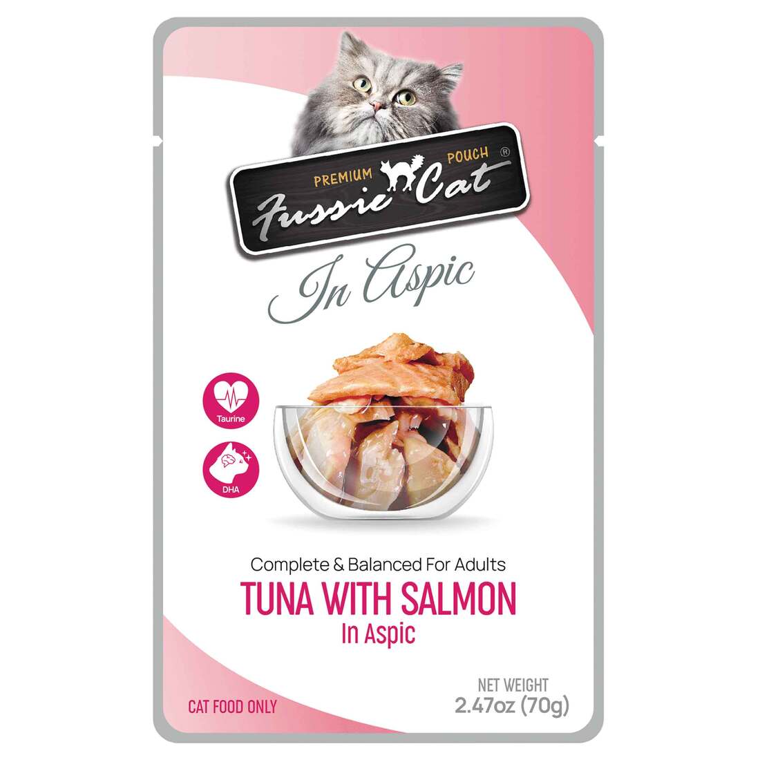 Fussie Cat Wet Cat Food, Premium Tuna/Salmon In Aspic Pouch, 2.47 Ounces