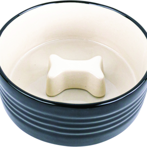 Play On Ribbed Ceramic Dog Bowl, 24 Ounces