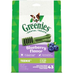GREENIES TEENIE Natural Dog Dental Care Chews Oral Health Dog Treats Blueberry Flavor, 12 Ounce Pack