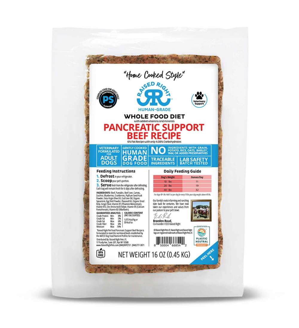 Raised Right Pancreatic Support Frozen Dog Food, Beef, 16 Ounces - Not Available For Delivery