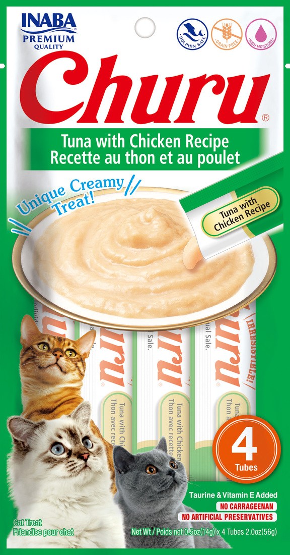 Inaba Churu Puree Cat Treat, Tuna and Chicken, 4 Count, 2 Ounces