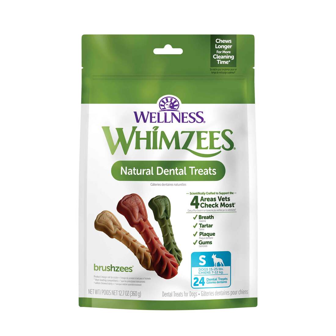 Wellness WHIMZEES Brushzees Dog Dental Treats, Small Size Stick, (24 Count)