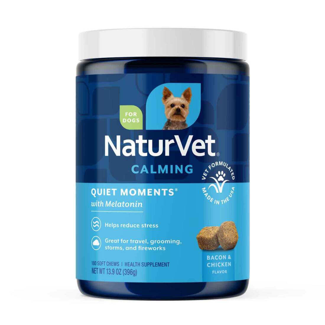NaturVet Quiet Moments Calming Supplement for Dogs, Bacon and Chicken Flavor, 180 Count