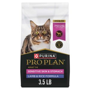 Purina Pro Plan High Protein Sensitive Skin & Stomach Dry Cat Food, Lamb & Rice Formula