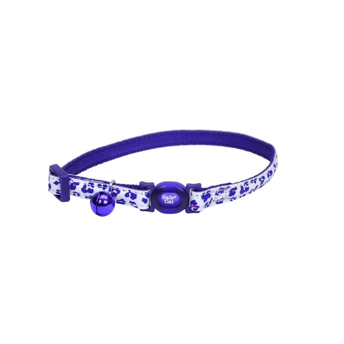 Safe Cat® Glow in the Dark Adjustable Breakaway Collar, Glowing Purple Leopard, 3/8" x 08"-12"