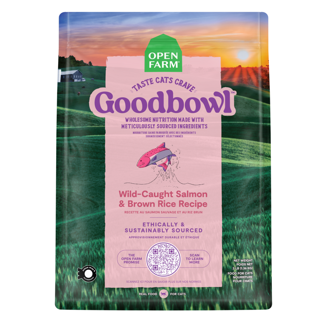 Open Farm Goodbowl Wild-Caught Salmon & Brown Rice Recipe Dry Cat Food, 3 Pounds