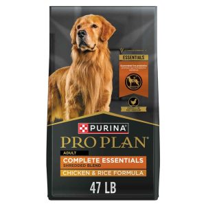 Purina Pro Plan Complete Essentials Shredded Blend Dry Dog Food, Chicken and Rice - 47 Pound Bag