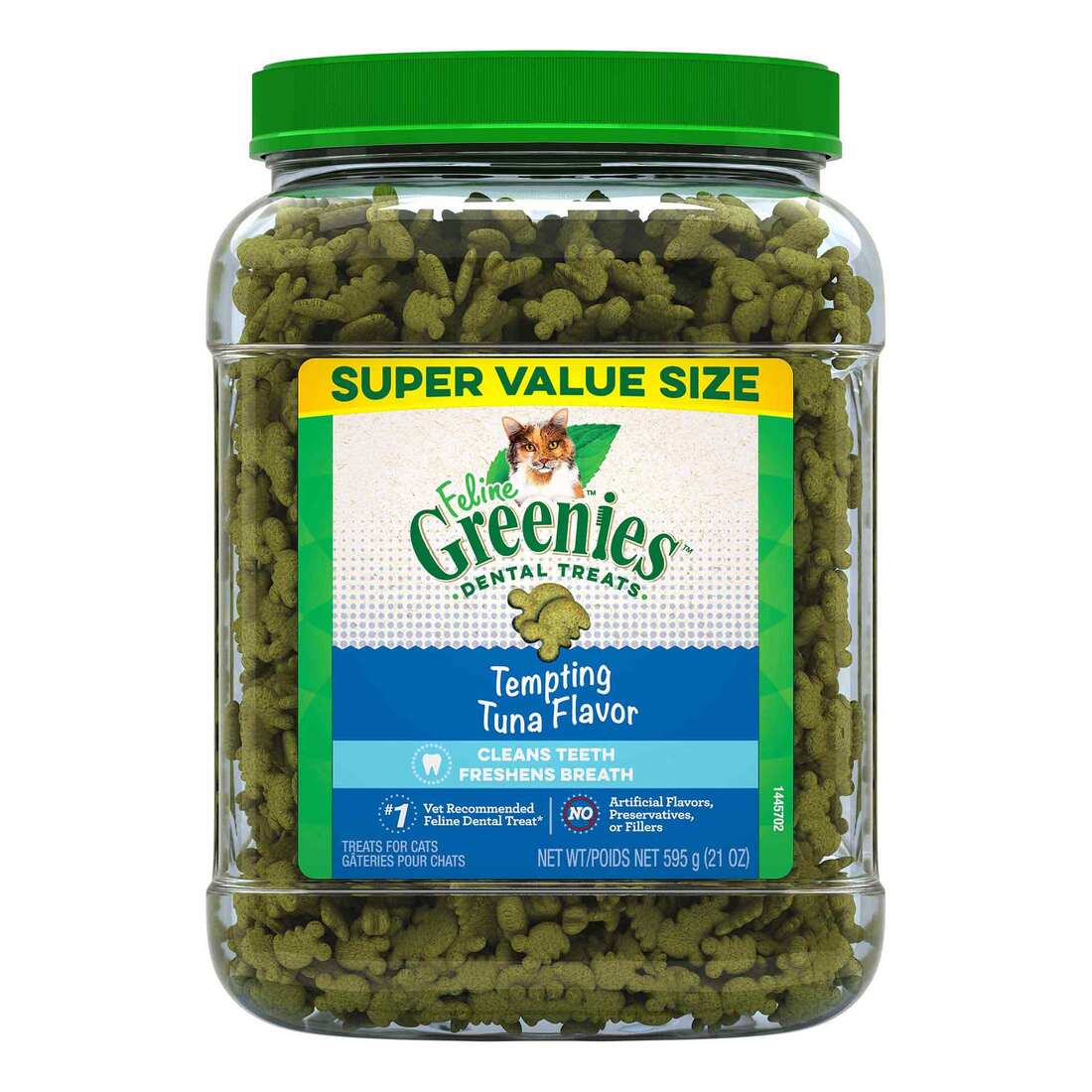 FELINE GREENIES Natural Dental Care Cat Treats Tempting Tuna Flavor, 21 Ounce Tub