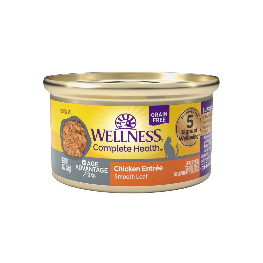 Wellness Complete Health Natural Grain Free Pate Senior Wet Cat Food, Chicken Age Advantage, 3 Ounce