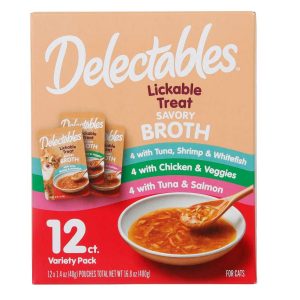 Hartz Delectables Lickable Broth Variety Pack, 1.4 Ounce Pouches, 12 Pack