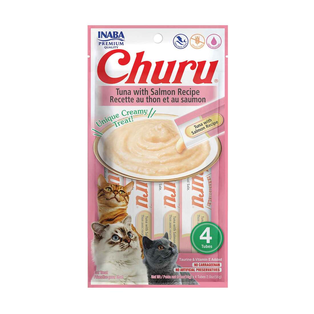 Inaba Churu Puree Cat Treat, Tuna and Salmon, 2 Ounces, 4 Count