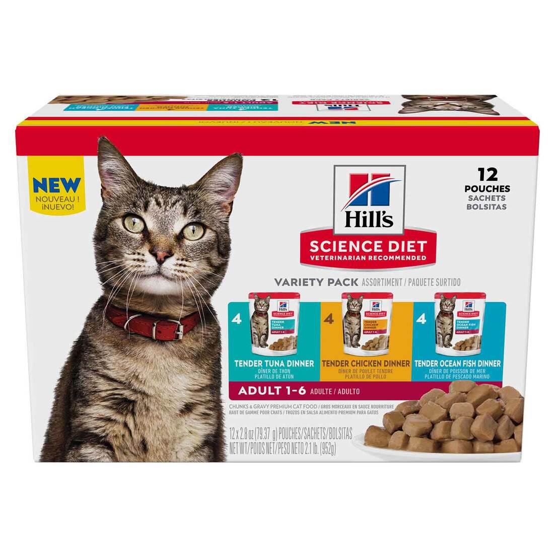Hill's Science Diet Adult Wet Cat Food Pouch Variety Pack, Chicken, Tuna, and Ocean Fish, 2.8 Ounce