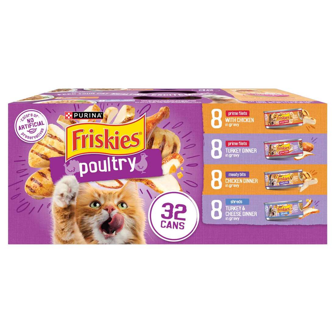 Purina Friskies Wet Cat Food Variety Pack, Poultry Shreds, Meaty Bits and Prime Filets - (32) 5.5 Ou