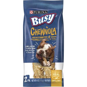 Purina Busy Rawhide Small/Medium Breed Dog Bones, Chewnola With Oats & Brown Rice - 2 Count Pouch