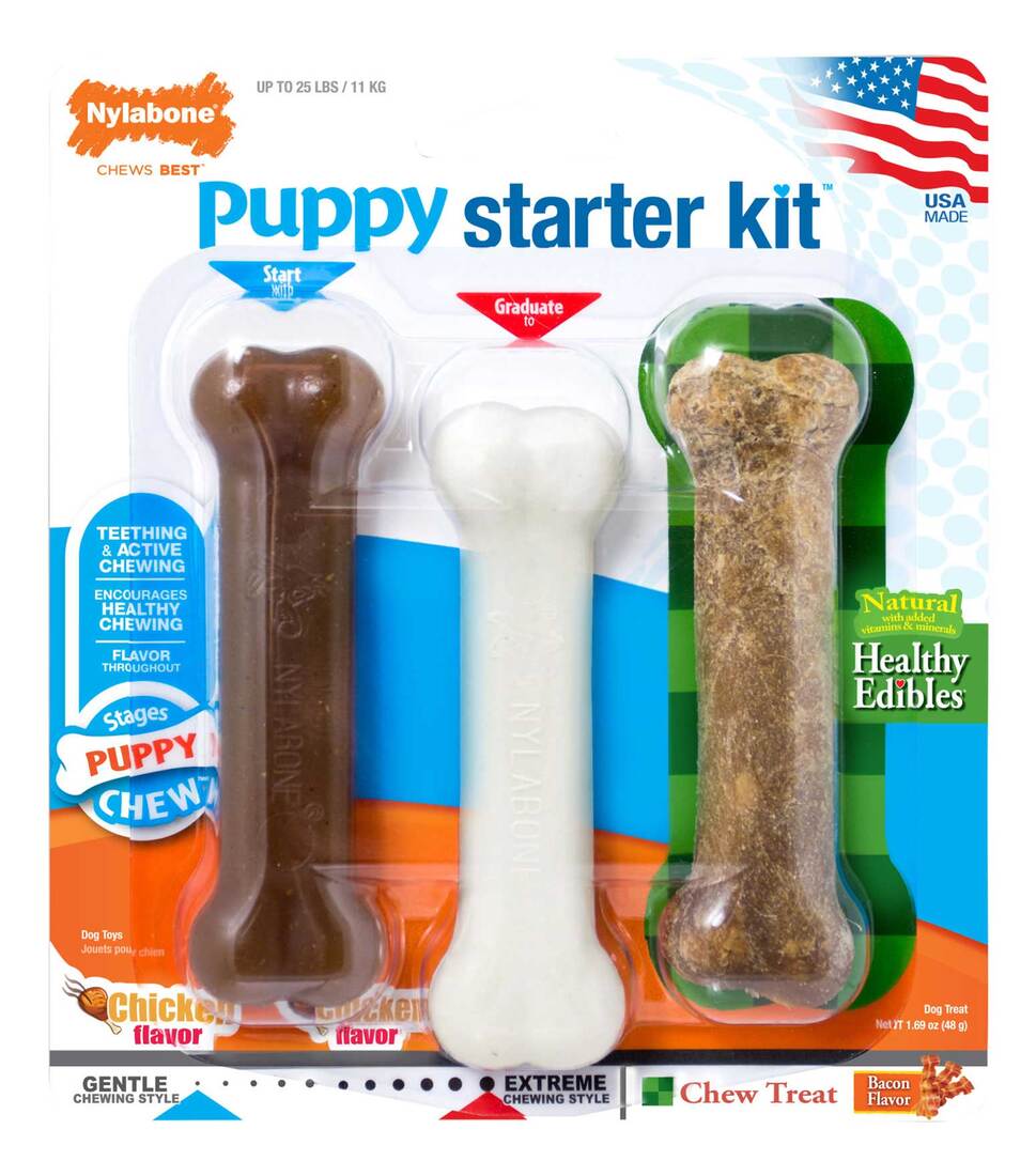 Nylabone Puppy Starter Kit (Puppybone/Edible Bacon/DuraChew Chicken)