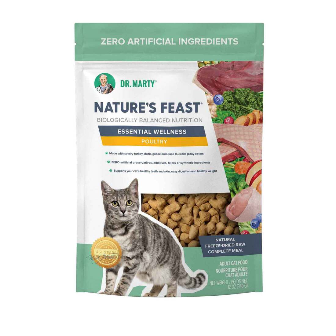 Dr Marty Nature's Feast Freeze Dried Cat Food, Essential Wellness Poultry, 12 Ounces
