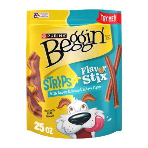 Purina Beggin' Flavor Stix & Strips With Bacon & Peanut Butter Dog Treats - 25 Ounce Pouch