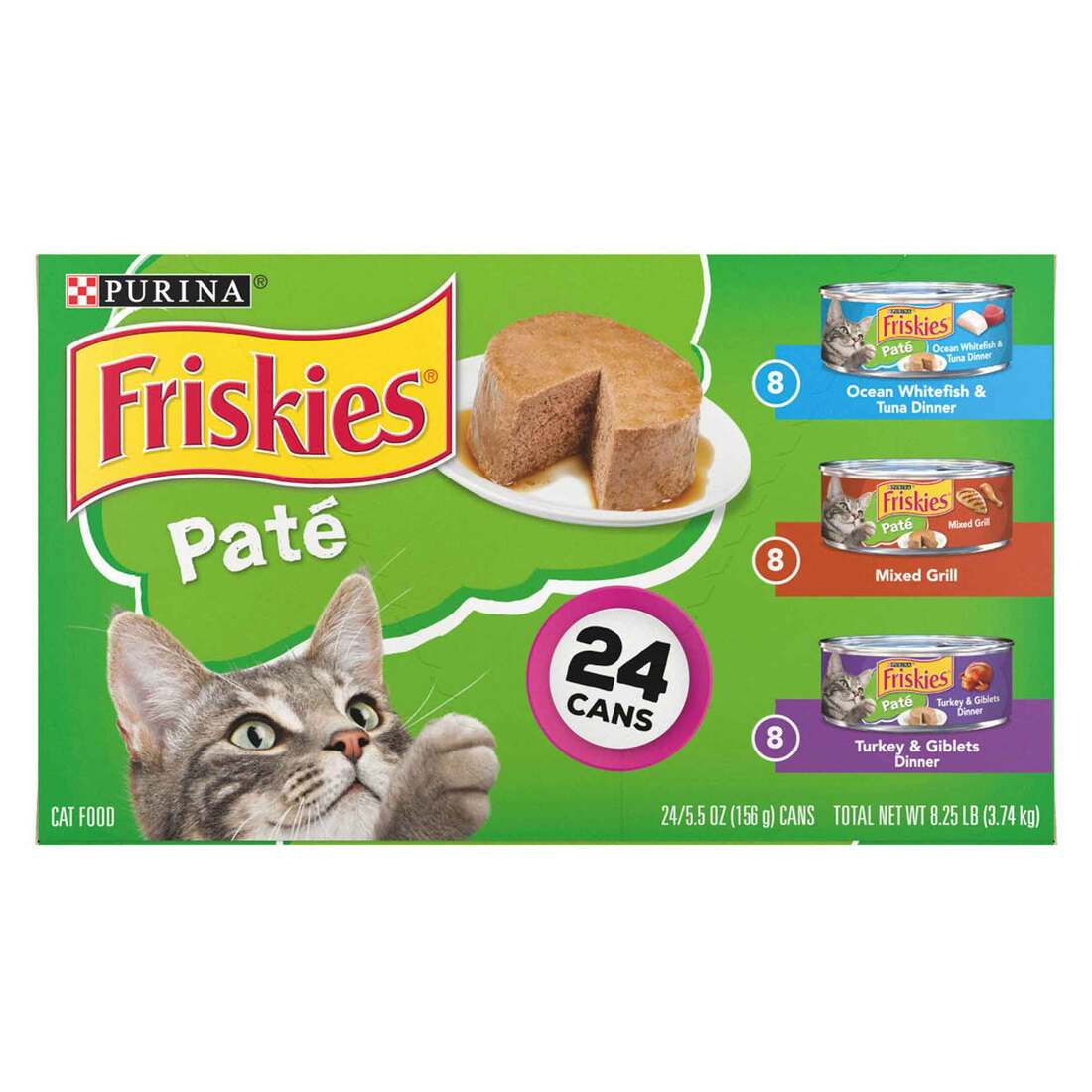 Purina Friskies Pate Wet Cat Food Variety Pack (Ocean Whitefish and Tuna Dinner, Mixed Grill, Turkey