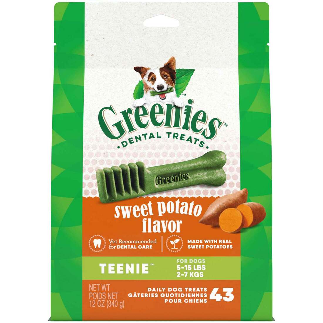 GREENIES TEENIE Natural Dog Dental Treats, Sweet Potato Flavor, 12 Ounce Pack (43 Treats)