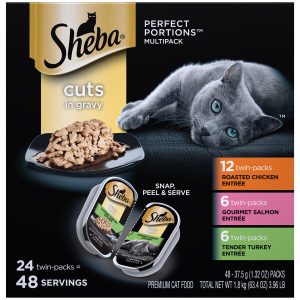 Sheba Wet Cat Food, Perfect Portions Chicken, Turkey Salmon Variety Pack (24), 2.64 Ounces