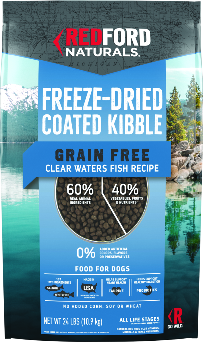 Redford Naturals Grain Free Freeze-Dried Coated Kibble Dry Dog Food, Clear Waters Fish Recipe