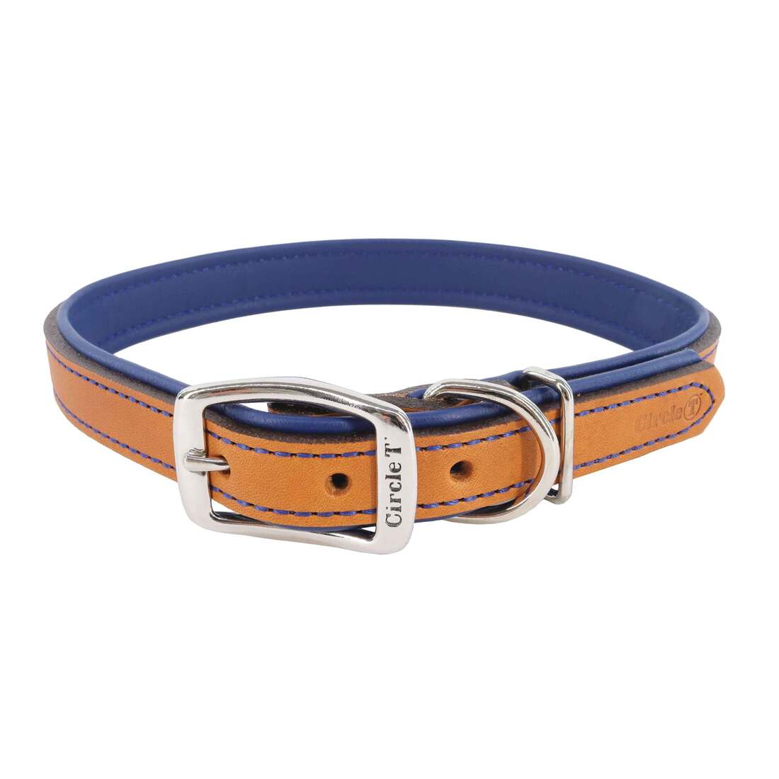 Circle T® Layered Fashion Leather Dog Collar, Tan & Navy