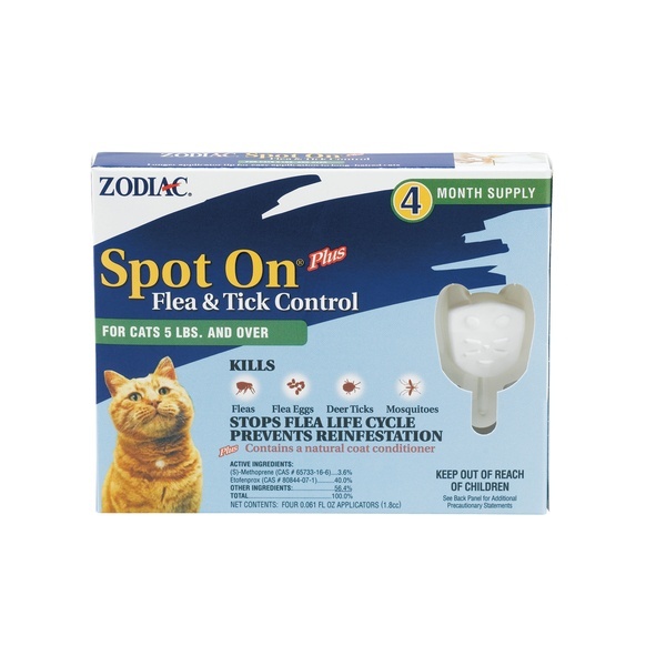 Zodiac Spot-On Plus Flea & Tick Control For Cats 5+ Pounds, 4 Pack