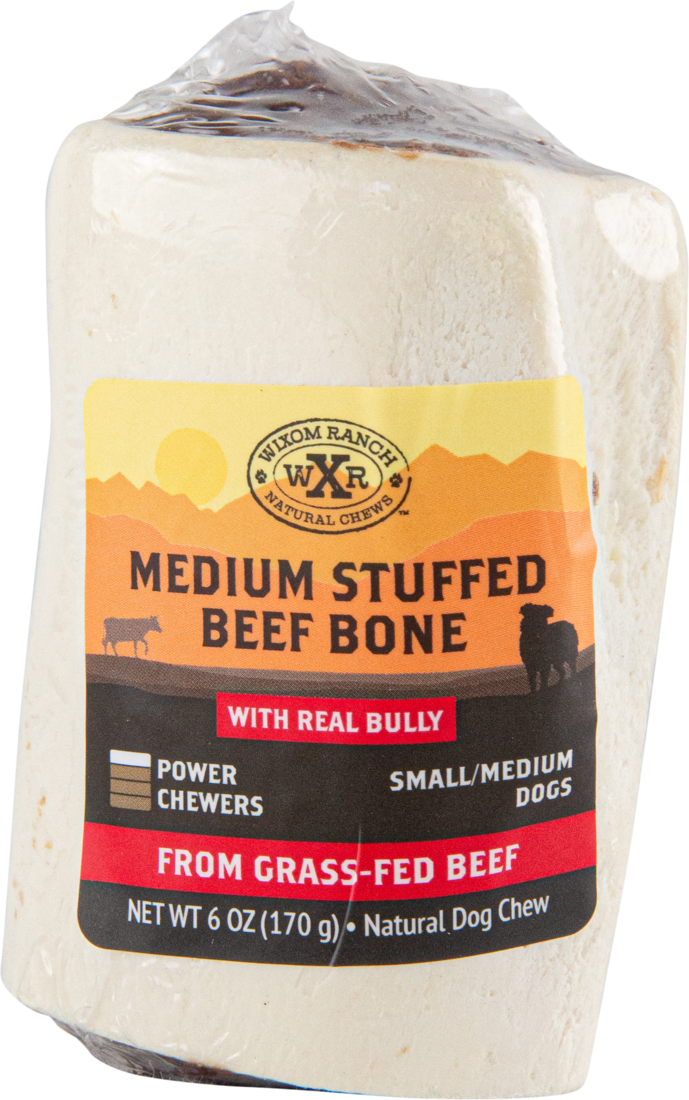 Wixom Ranch Natural Chews Medium Stuffed Beef Bone With Real Bully