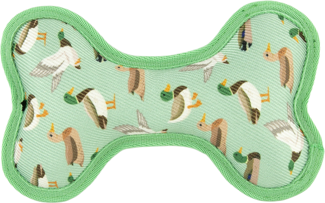Play On Durable Plush Mallard Pattern Bone Dog Toy, 8 Inches