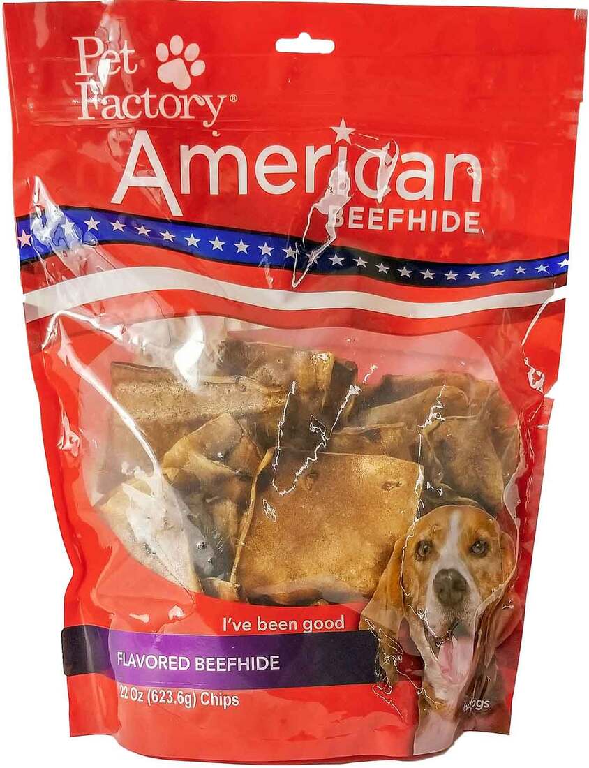 Pet Factory American Beefhide Peanut Butter Flavor Chips, 22 Ounces