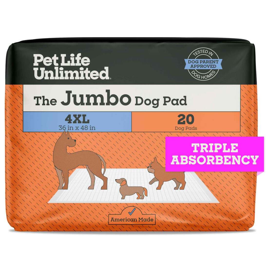 Pet Life Unlimited Jumbo Dog Pads, 4X-Large, 36" x 48", 20 Count