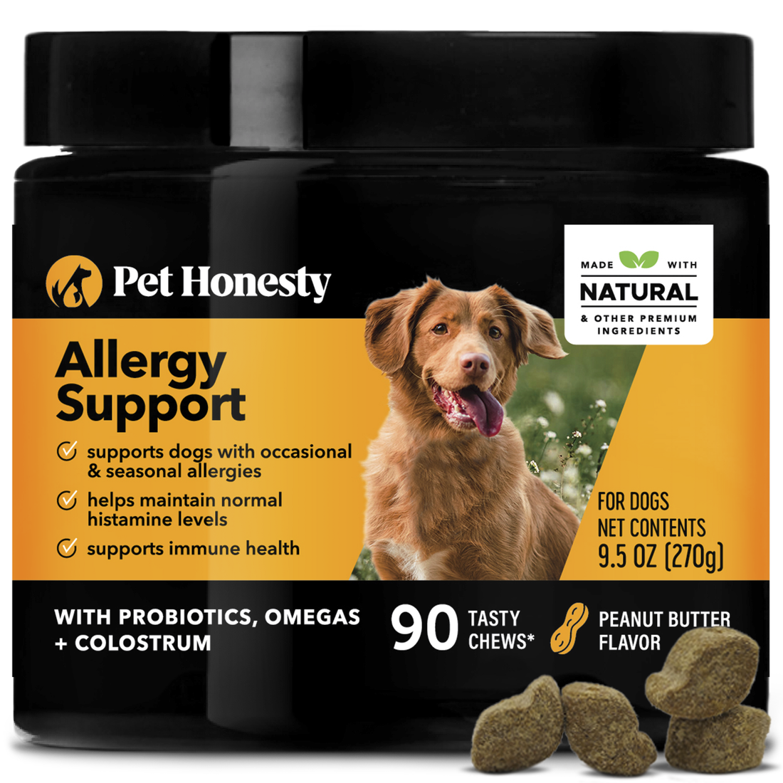 Pet Honesty Allergy Support for Dogs, Peanut Butter Flavor, 9.5 Ounces