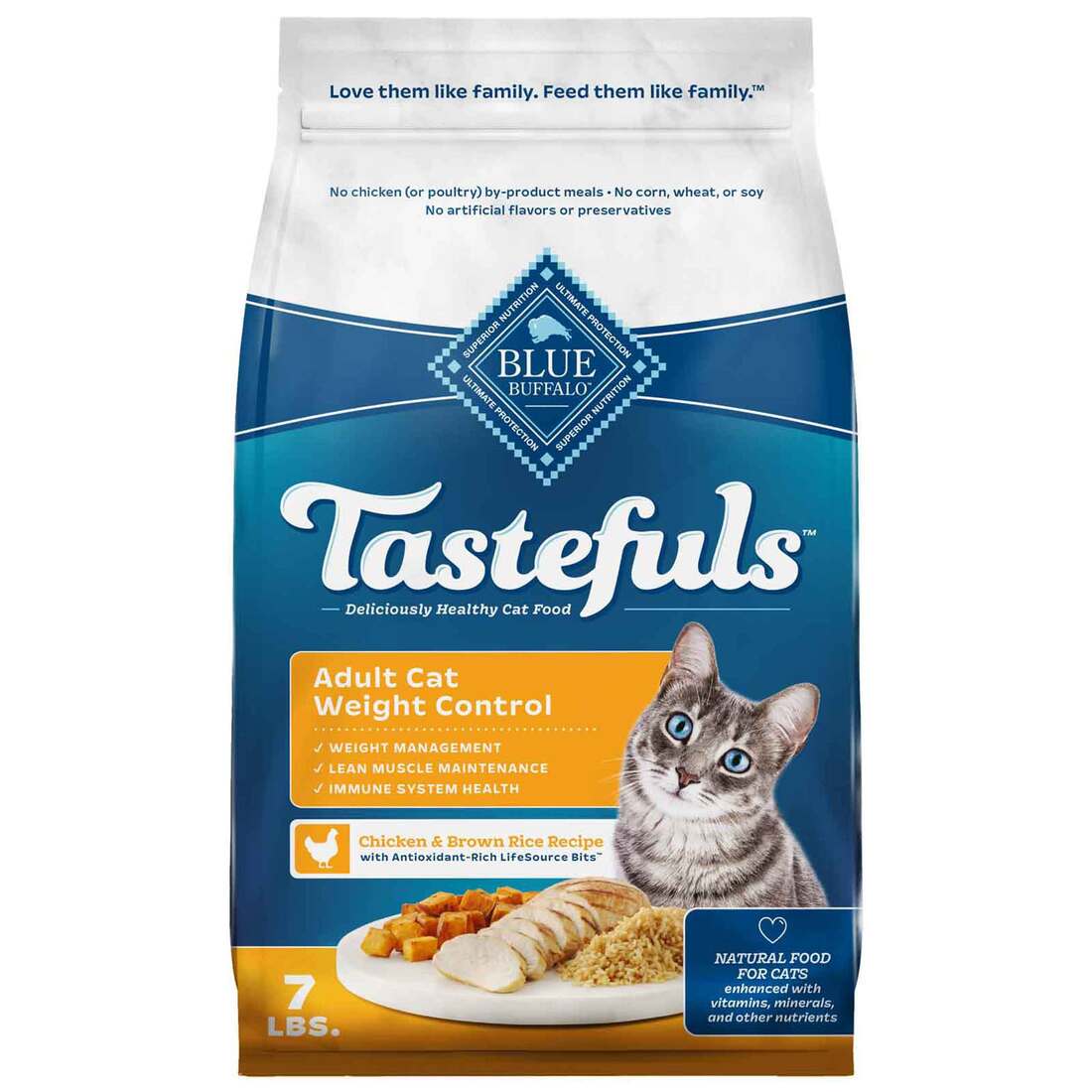 Blue Buffalo Tastefuls Adult Natural Weight Control Dry Cat Food, Chicken & Brown Rice Recipe, 7 Pou