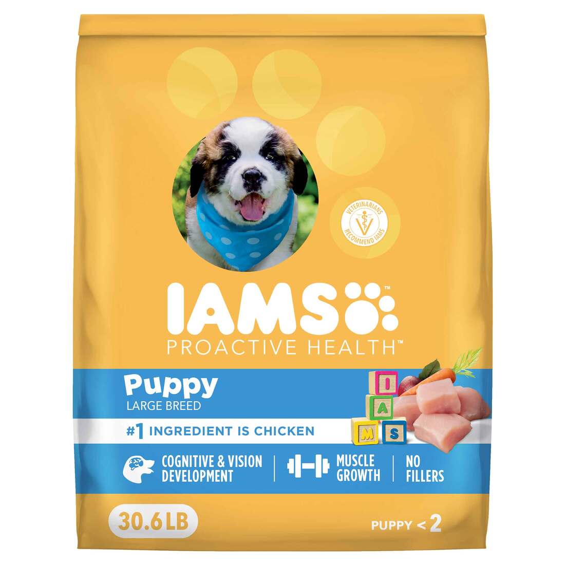 IAMS Proactive Health Puppy Food Large Breed Dry Dog Food with Real Chicken, 30.6 Pounds