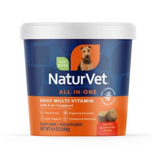 NaturVet Daily Multi-Vitamin All-In-One Supplements for Dogs, Bacon and Chicken Flavor, 60 Count