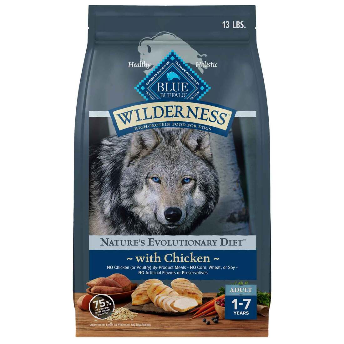 Blue Wilderness High Protein Natural Adult Dry Dog Food Plus Wholesome Grains, Chicken