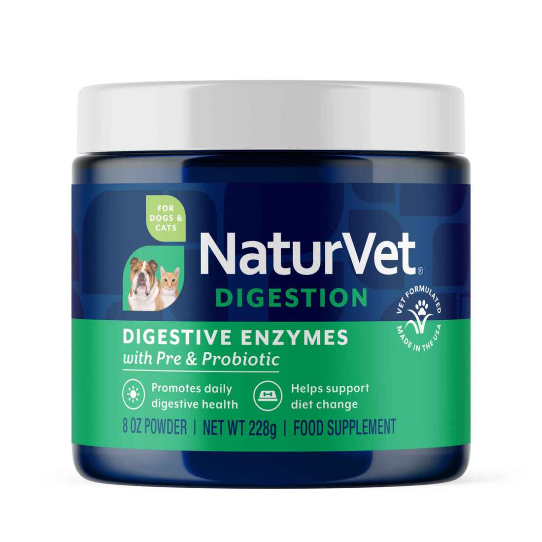 NaturVet Digestive Enzymes Supplements for Dogs and Cats, 8 Ounces, Powder