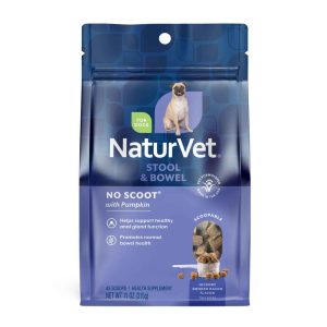 NaturVet No Scoot Stool & Bowel Supplements for Dogs, Hickory Smoked Bacon Flavor, 45 Scoopable Tiny