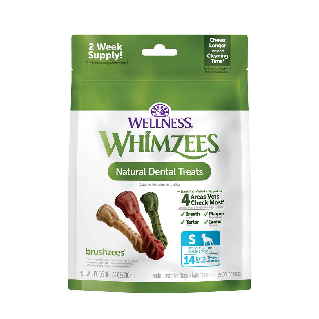 Wellness WHIMZEES Daily Brushzees Dog Dental Treats, Small Size Stick, (14 Count)