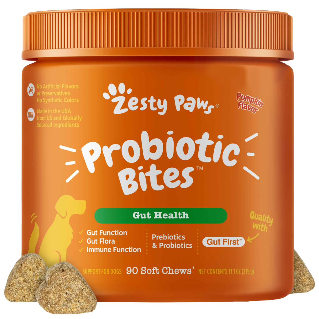 Zesty Paws Probiotic Bites Pumpkin Dog Supplement, 90 Count