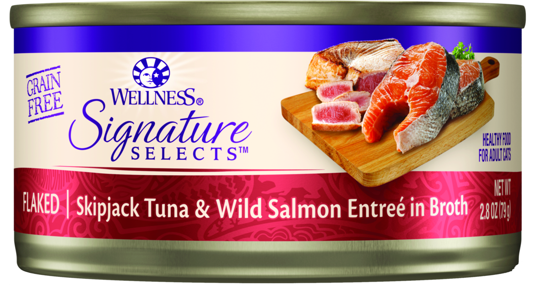 Wellness Signature Selects Natural Wet Cat Food, Grain Free Flaked Skipjack Tuna with Wild Salmon En