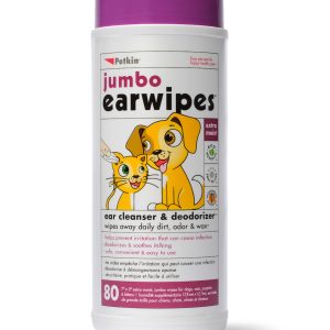 Petkin Jumbo Ear Wipes, 80 Count