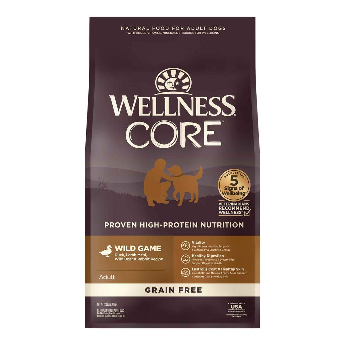 Wellness CORE Natural Grain Free Dry Dog Food, Wild Game Duck, Lamb Meal, Wild Boar & Rabbit, 22-Pou