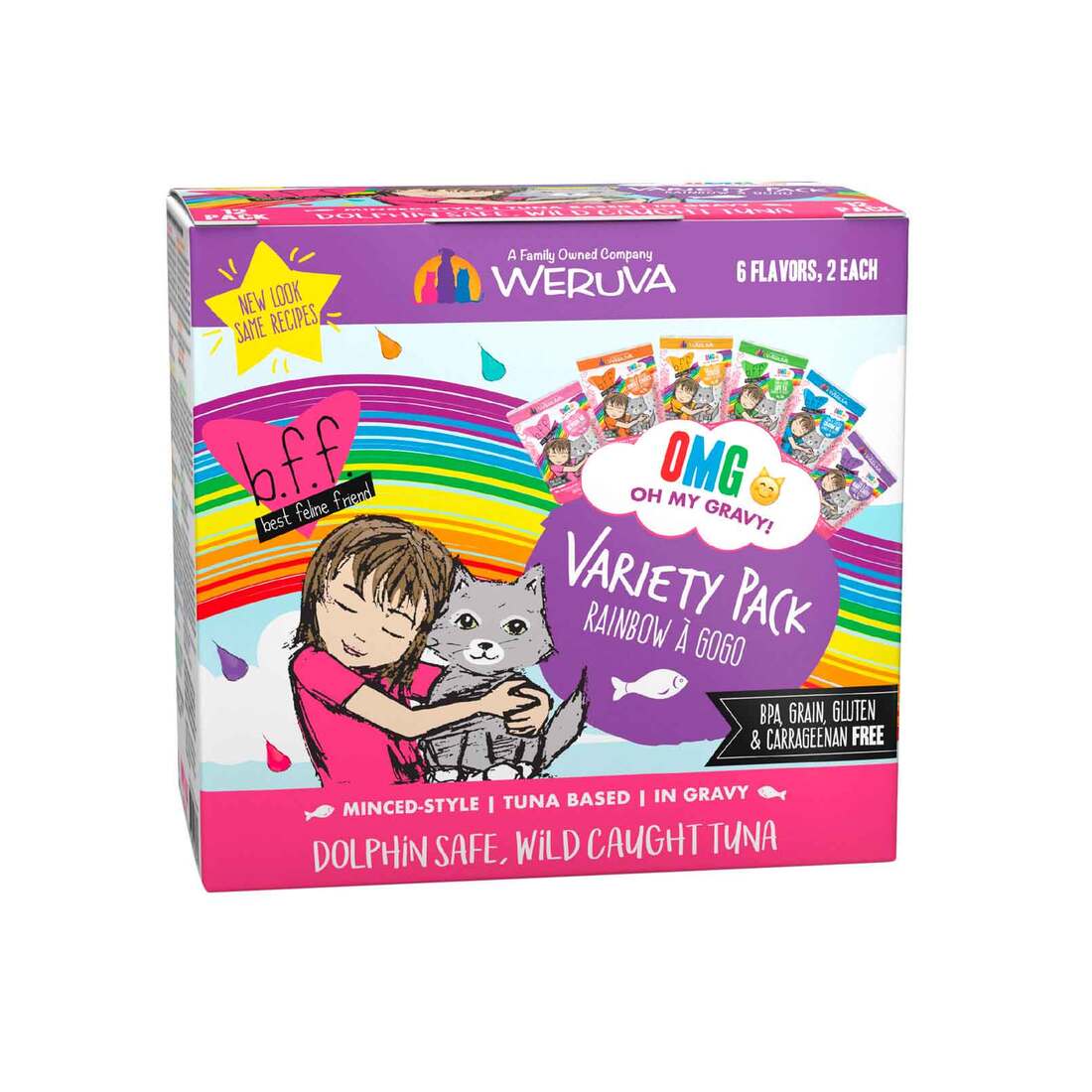 BFF OMG - Best Feline Friend Oh My Gravy!, Rainbow A Gogo Variety Pack Cat Food by Weruva, 3 Ounce P