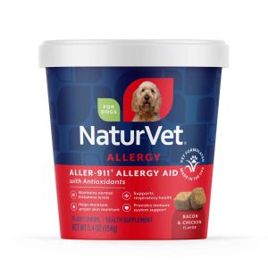 NaturVet Aller-911 Allergy Aid Supplements for Dogs, Bacon and Chicken Flavor, 70 Count