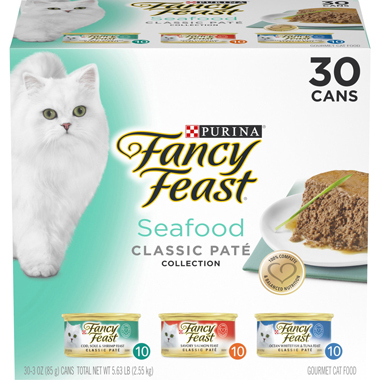Purina Fancy Feast Seafood Classic Pate Collection Grain Free Wet Cat Food Variety Pack - (30) 3 Oun
